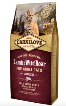 FRAGTSKADE - Carnilove Lamb og Wild Boar for Adult Cats - Sterilised, 6 kg - FRAGTSKADET, MEN INDHOLD OK