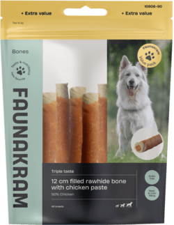 Faunakram Filled white rawhide roll w. chicken paste, 12 cm (300g)