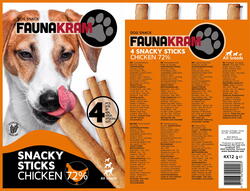 Faunakram 4 x 12 g - Hunde Stick 72% kylling. Kornfri - RESTSALG - BEMÆRK DATO 25.11.23