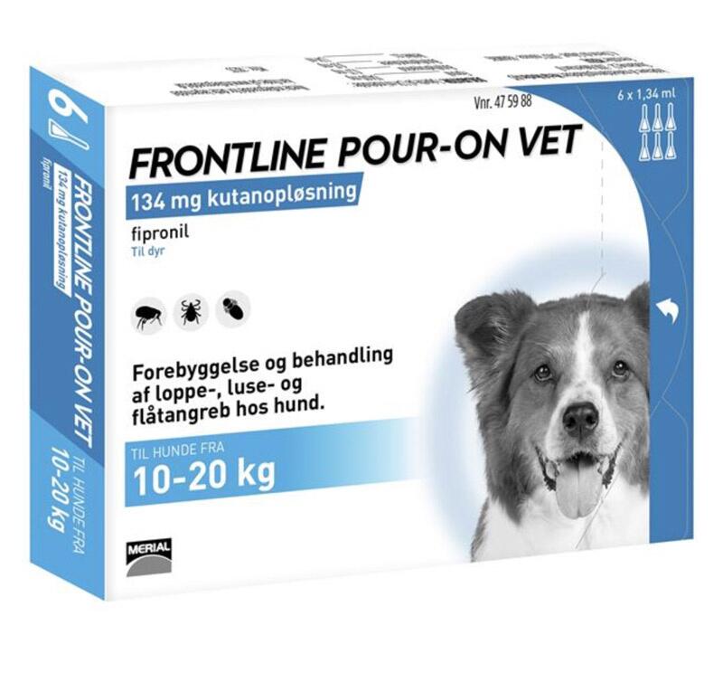 Hjælp vægt Sporvogn Frontline Pour-on Vet til hunde, 10 - 20 kg, 100 mg/ml. 6 x 1,34 ml. -  dyrelageret.dk