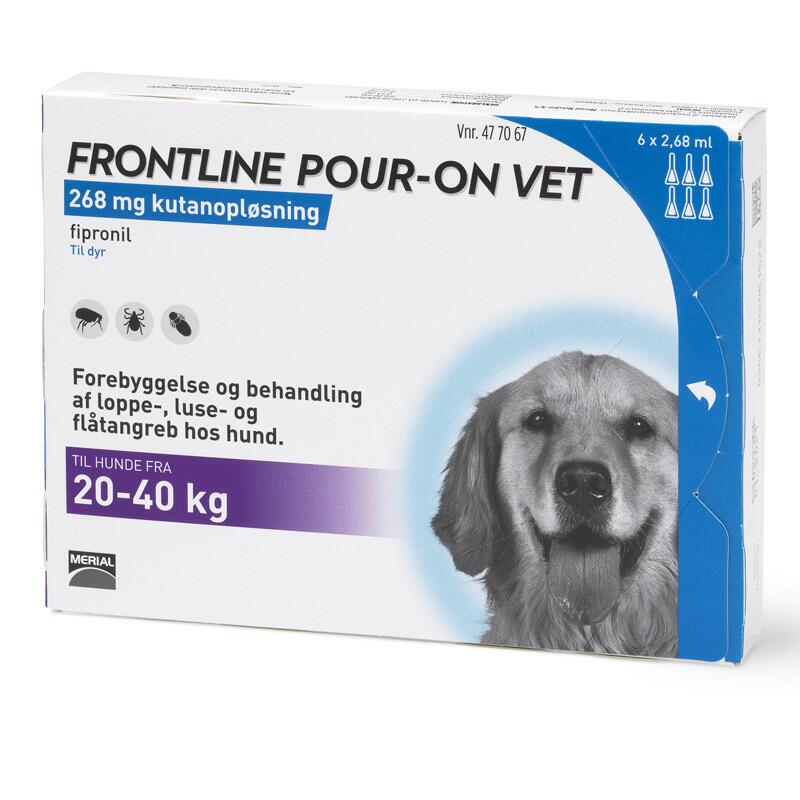 Frontline Pour-on Vet til hunde, 20 - kg, 100 mg/ml. 6 x 2,68 ml. - dyrelageret.dk