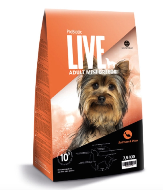 FRAGTSKADE - Probiotic Live Adult MINI BREEDS Salmon - Laks & ris - 7,5 kg - FRAGTSKADET SÆK, MEN INDHOLD OK