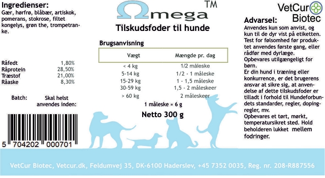 VetCur Omega, 300 g pulver til hunde