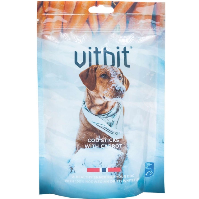 Vitbit Cod Sticks, 100 gr - torsk og gulerod