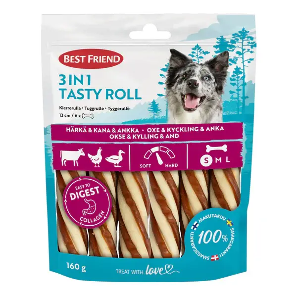 Best Friend 3in1 Tasty Roll tyggerulle 12 cm 6 stk, 160 g