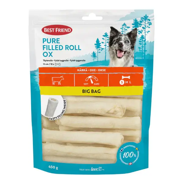 Best Friend Pure fyldt tyggerulle okse Big Bag 12 cm 18 stk, 450 g