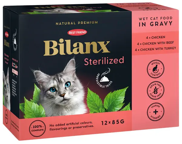 Best Friend Bilanx Sterilized kylling, okse & kalkun blanding i sovs, 12x85 g