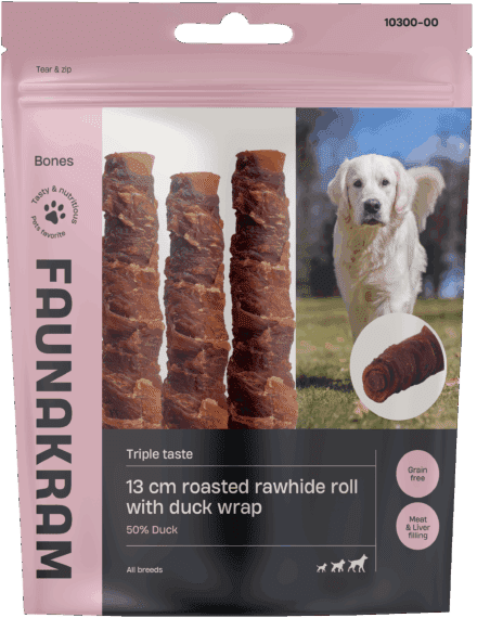 Faunakram 13 cm Roasted rawhide roll w. duck wrap