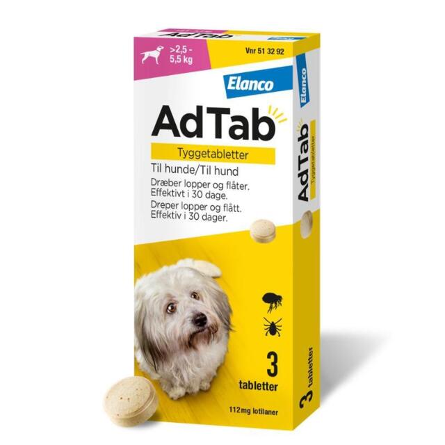 AdTab HUND 112.5MG Tyggetabletter mod lopper og flåt til HUND 2,5 - 5,5 kg