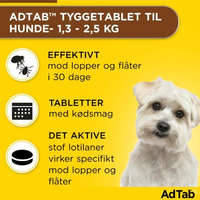 AdTab HUND 56.25MG Tyggetabletter mod lopper og flåt til HUND 1,3-2,5 kg