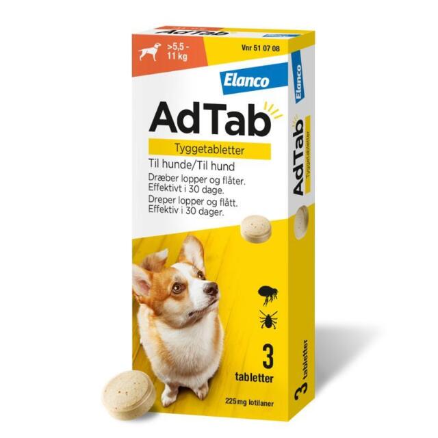 AdTab HUND 225MG Tyggetabletter mod lopper og flåt til HUND 5,5 kg-11 kg