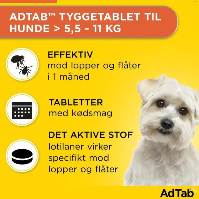 AdTab HUND 225MG Tyggetabletter mod lopper og flåt til HUND 5,5 kg-11 kg