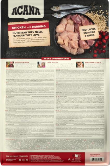 1.8 kg ACANA CAT Indoor Entree (kylling, kalkun og fisk) - BEMÆRK DATO 6/8/26