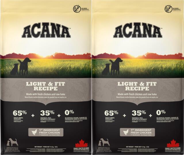 2 stk - 11,4 kg Acana Light & Fit Recipe - BEMÆRK 2X11,4 KG