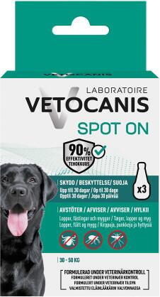 Vetocanis Anti-parasit Spot on til Hunde, 30-50 kg - 3 pipetter - til hunde over 3 mdr.