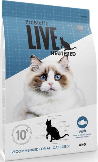 FRAGTSKADE - Probiotic Live Neutered Fisk til kat - 8 kg - FRAGTSKADET SÆK, INDHOLD OK