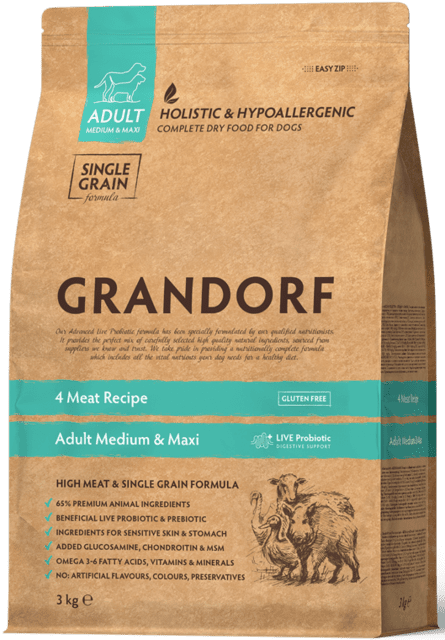 FRAGTSKADE - Grandorf Adult 4 Meat 3Kg - FRAGTSKADET POSE, INDHOLD OK