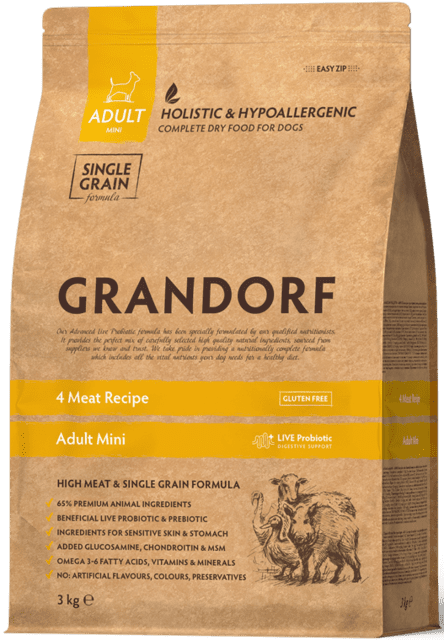 FRAGTSKADE - Grandorf Adult Mini 4 Meat 3Kg - FRAGTSKADET POSE, INHOLD OK