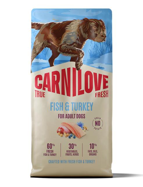 FRAGTSKADE - 12 kg Carnilove True Fresh Fish & Turkey for Adult All Breeds - FRAGTSKADET SÆK, MEN INDHOLD OK