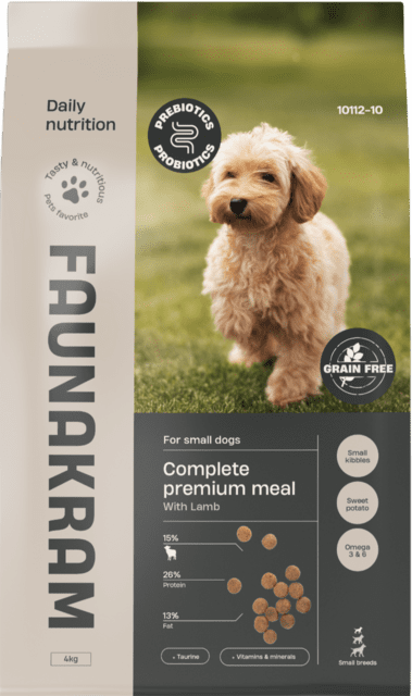 FRAGTSKADER - Faunakram Pre- & Probiotics lamb Grain Free, for small dogs, 4 kg. - FRAGTSKADET POSE, INDHOLD OK