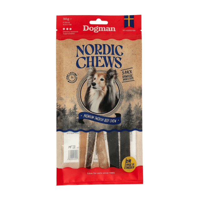 Dogman Nordic Chews Beef Rawhide Ministrips, 5 stk - SVENSK KOHUD UDEN KEMI