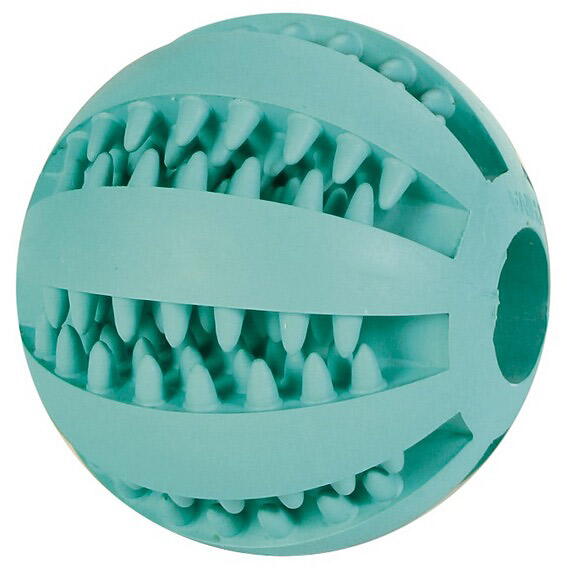 Hundelegetøj, udformet som en bold med tandkødsmasserende egenskaber.