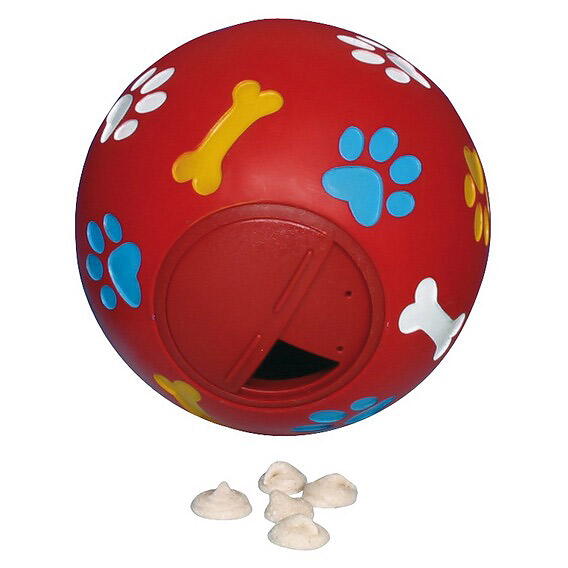Sjov bold, som hunden kan få godbidder ved at lege med, et virkeligt godt hundelegetøj, som samtidig belønner når hunden er smart.14,5 cm