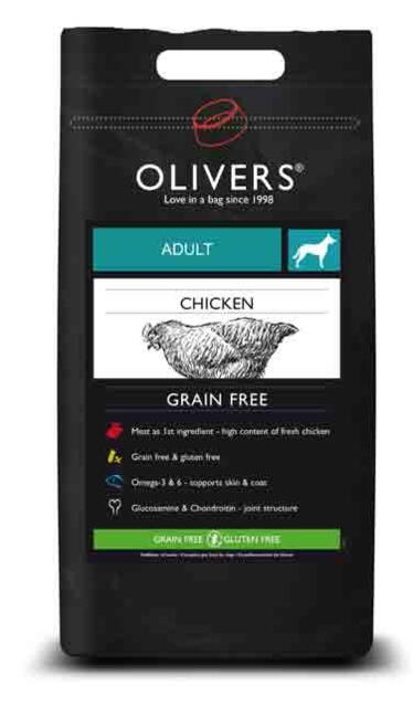 12 KG OLIVERS ADULT CHICKEN GRAIN FREE, LARGE - INCL. LEVERING