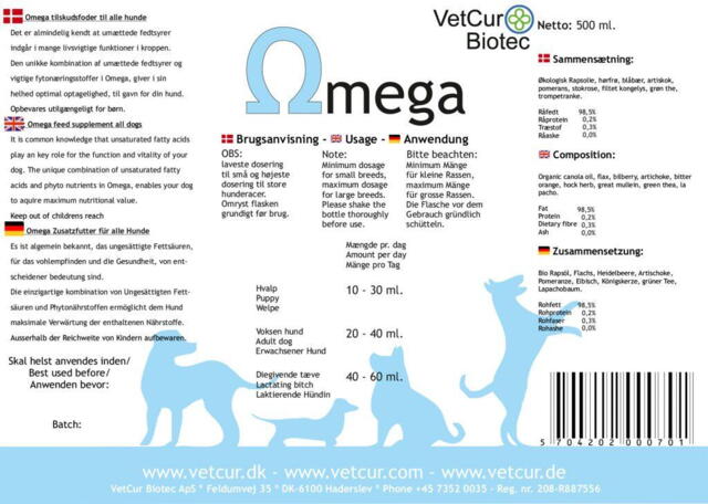 VetCur Omega, 500 ml er til hunde med behov for et ekstra tilskud