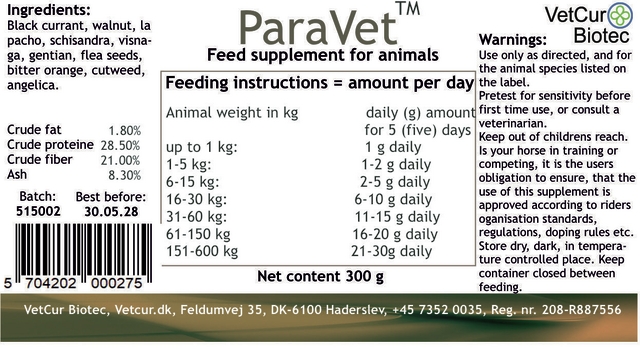 ParaVet til heste, ponyer og store hunde - 300 g pulver