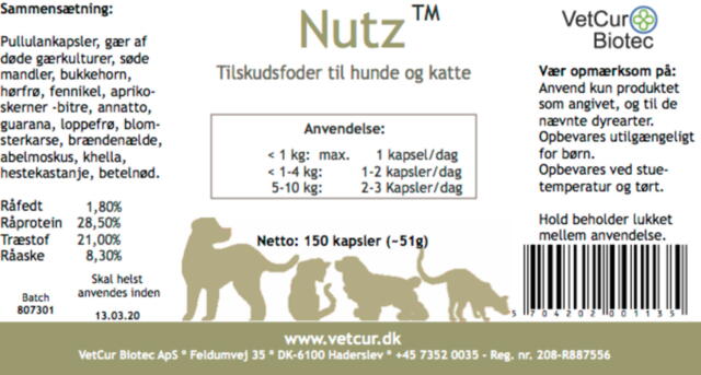 NUTZ -  180 stk. kapsler til hund og kat