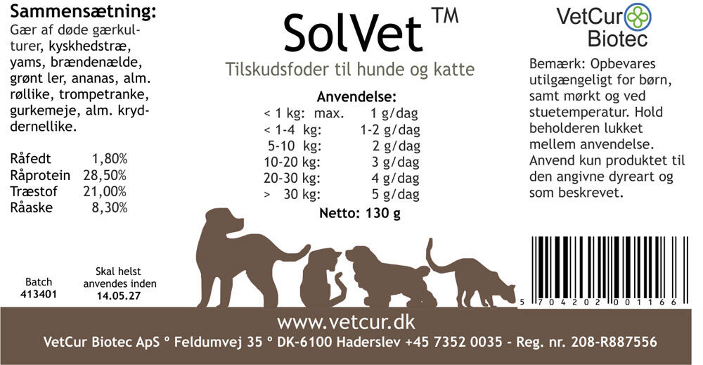 SolVet 130 g pulver - Hund og Kat