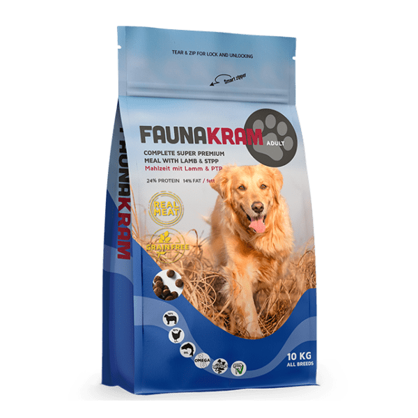 10 kg FAUNKRAM Lam/Kylling til voksen hund - kornfri -  Fragtfri levering - godbidder medfølger
