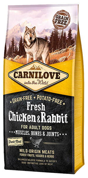 Carnilove Fresh Chicken + Rabbit, Adult Dogs m. frisk kød, 12 kg - INCL. LEVERING - UDGÅET FRA LEVERANDØREN