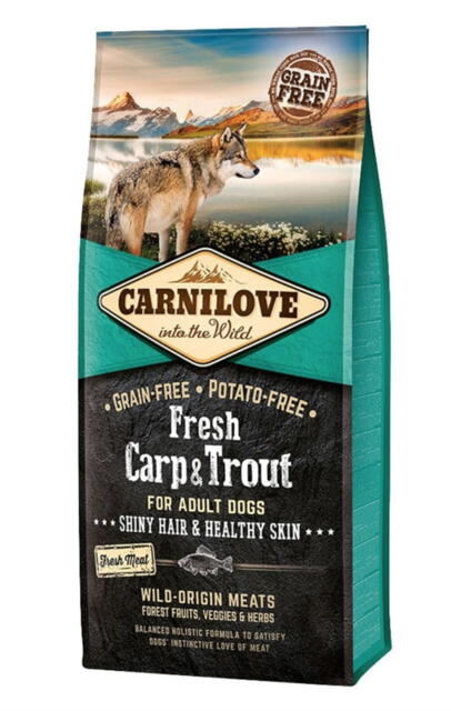 Carnilove Fresh Carp & Trout - Hund, 12 kg m. frisk kød - INCL. GODBIDDER OG LEVERING
