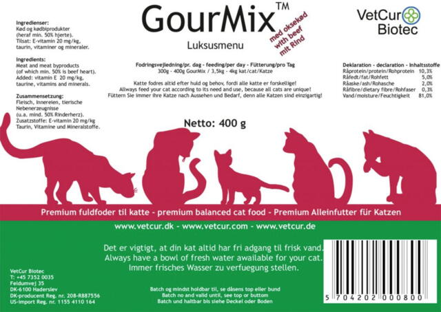 GourMix - oksekød, 400 g til katte