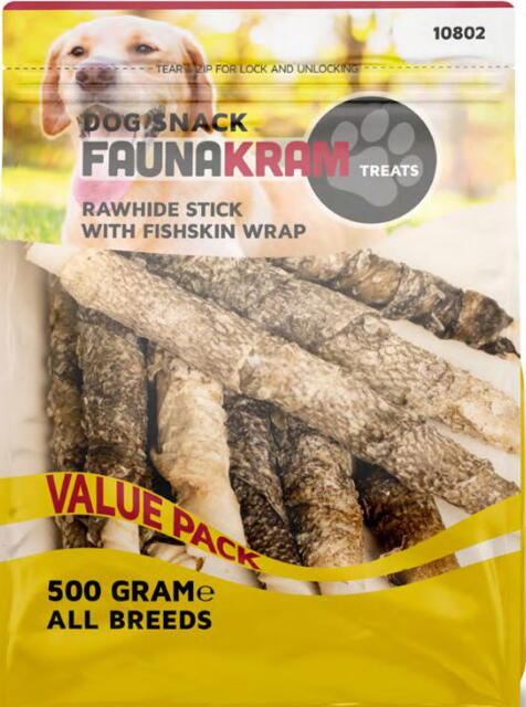 FAUNAKRAM Rawhide Stick With Fishskin  Wrap  XL - 500 g