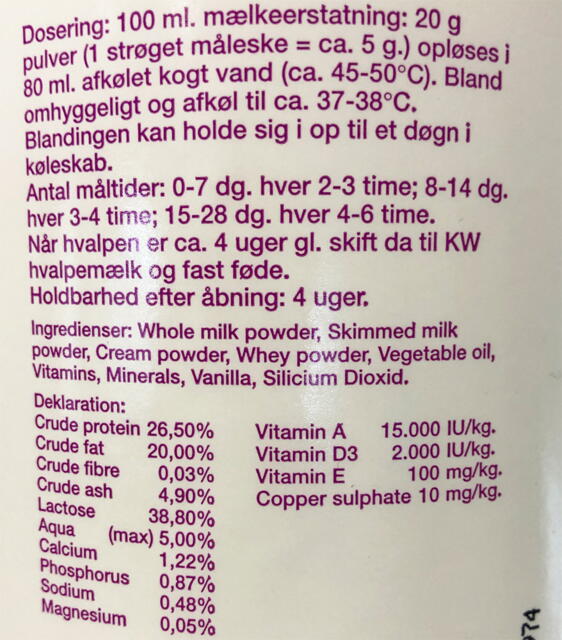 KW Mælkeerstatning til hvalpe, 450 g