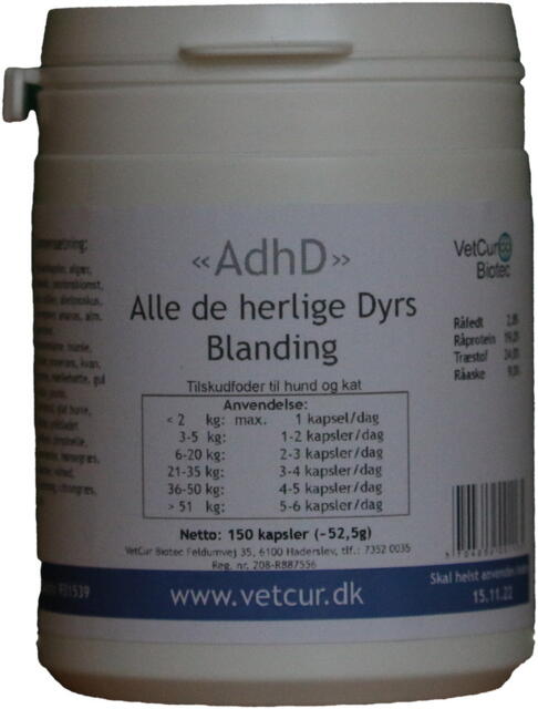AdhD - ALLE DE HERLIGE DYRS BLANDING - 150 kapsler til hund og kat