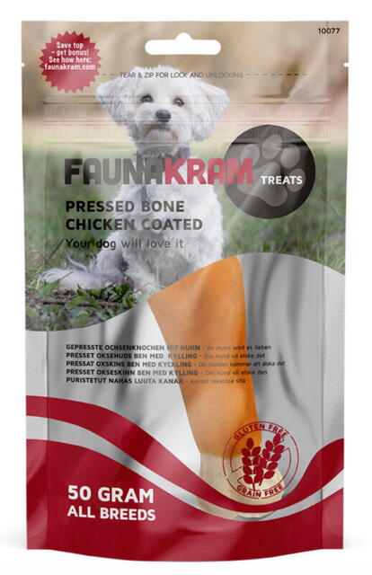 Faunakram, 50 g Dog Snack presset oksehudsknogle med kylling
