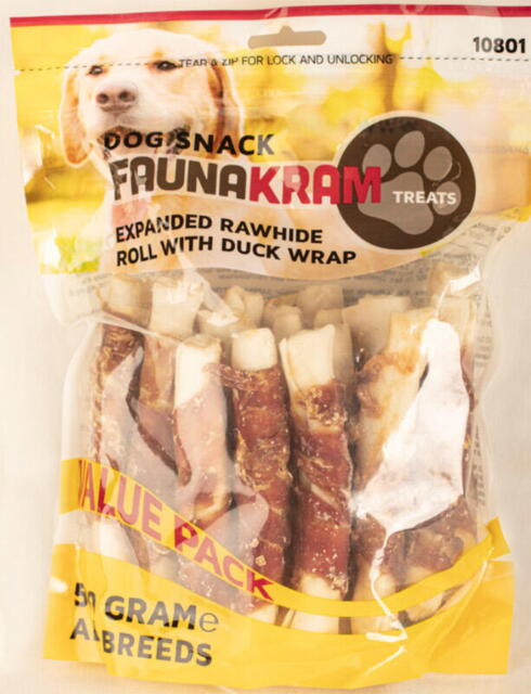 Faunakram, 500 g Crunchy Råhud  tyggerulle med andekød