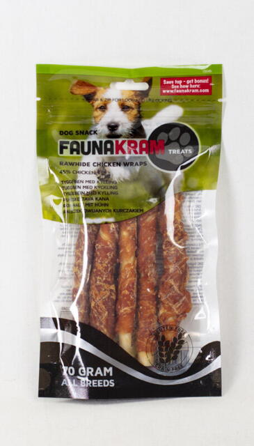 Faunakram dog snack, 70 g KORNFRI wrapped kyllingeben med 45% real meat