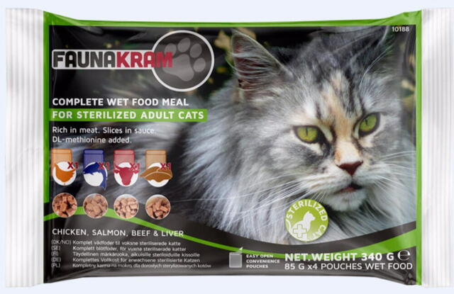 Faunakram, 4 pack flowpack wet steriliseret cat, 4 x 85 g