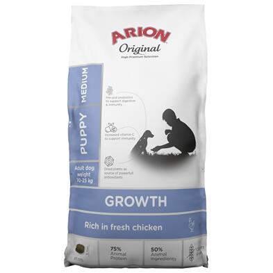 ARION ORIGINAL Puppy Medium Breed, kylling og ris, 12 kg - NYT NAVN: GROWTH CHICKEN MEDIUM