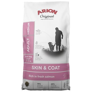 Arion Original Adult Medium Breed, Laks & Ris, 12 kg - NYT NAVN: SKIN & COAT