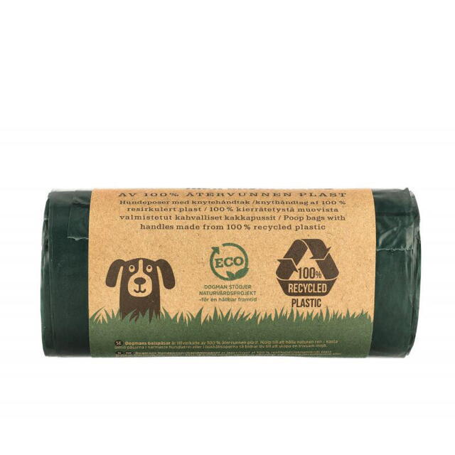 Høm Høm Hundeposer 100% genbrugsplast 60 stk., fv. Grøn - med håndtag