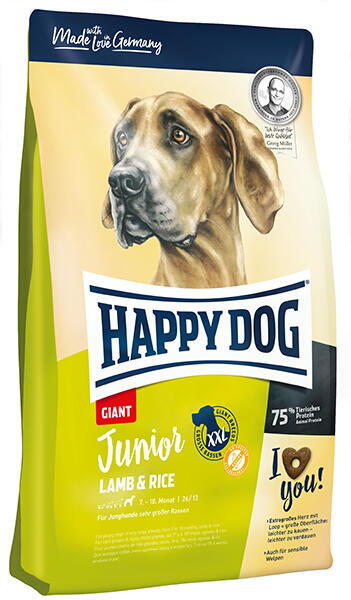 HAPPY DOG  Junior GIANT Lam & Ris - Glutenfri, 15 kg -  Fragtfri levering - godbidder medfølger