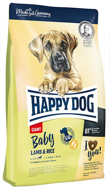 HAPPY DOG Puppy Baby GIANT Lam & Ris - Glutenfri, 15 kg - RESTSALG, UDGÅR AF SORTIMENT