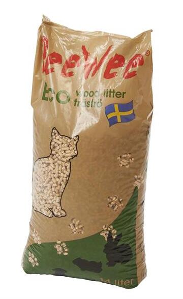 FRAGTSKADE - PeeWee træpiller til kattebakken - 14 ltr. - 9 kg FRAGTSKADET POSE - MEN INDHOLD OK