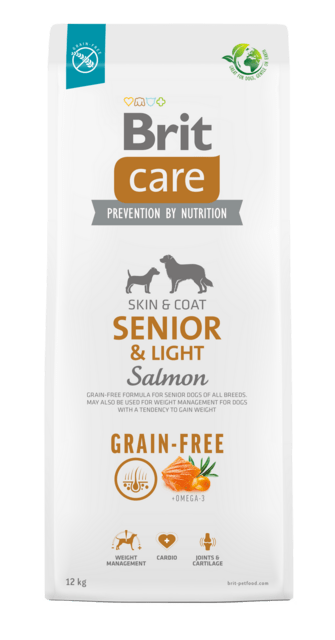Brit Care Dog Grain-free Senior & Light - Salmon - Skin and Coat - 12 kg